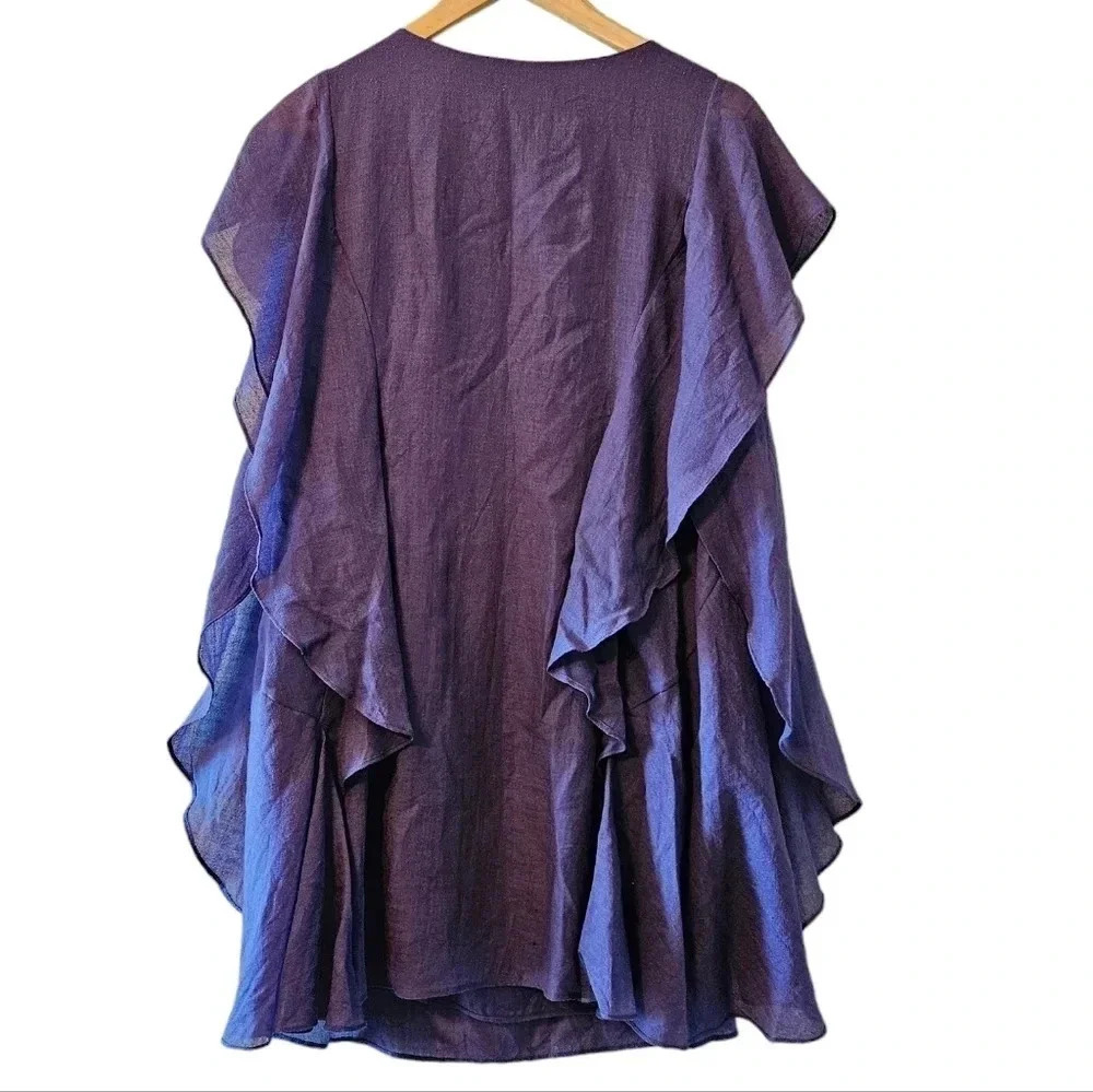Antik Batik Embellished Draped Ruffle Wool Boho Mini Dress Purple Size Small. - Picture 3 of 16